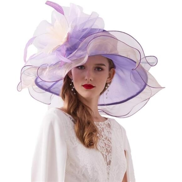 Women Organza Hat, Fascinator Hat Light Purple main image 4